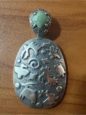 Jody Naranjo Carolyn Pollack .925 Sterling Silver Turquoise Petroglyph Pendant